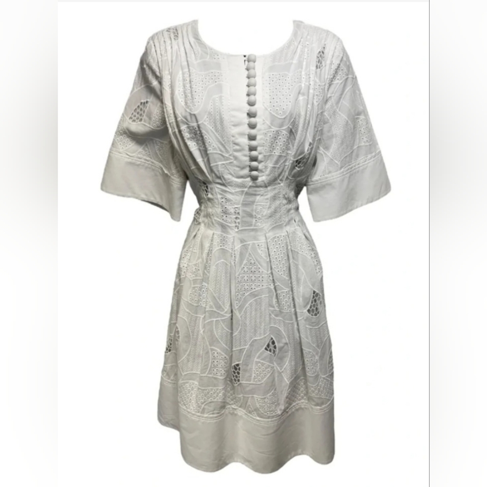 Grey By Jason Wu Beautiful Detailed Fit & Flare White Eyelet Dress Sz 10